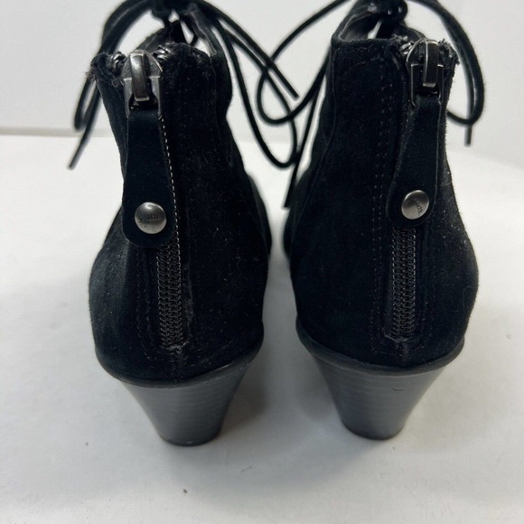 Earth Aurora Black Suede Lace Up Booties Size 8.5 D WIDE Peep Toe - Picture 12 of 14